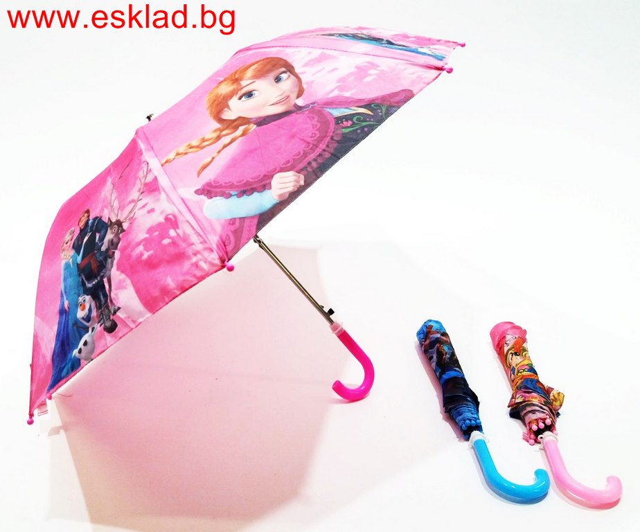 Чадър детски Disney с дръжка бастун сгъваем Ф79см за МОМИЧЕ