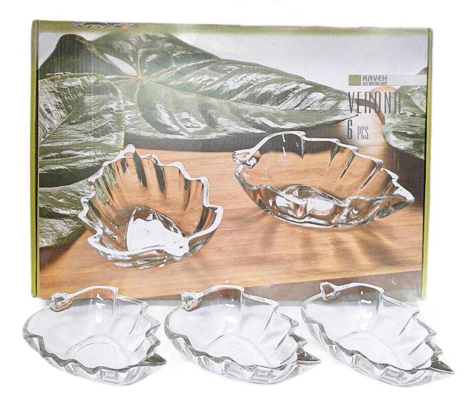 Купички за ядки стъкло листо KAVEH VERONA 14 x 9/Н4см 6 броя в кутия  IRG №BL7174GCL