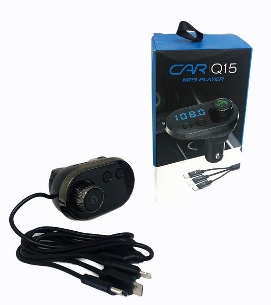 Трансмитер за автомобил Q15 BT/FM с 3 кабела за зареждане в кутия