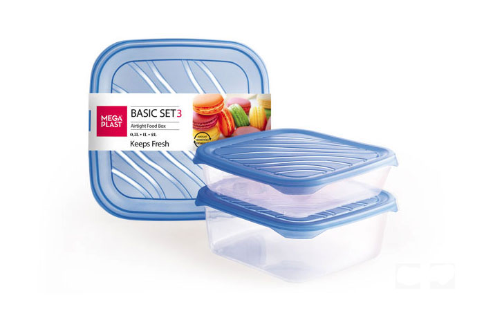 Кутия за храна Frigo Basic квадратна 3ка 500мл/1л/2л MP /6 комплекта в стек/