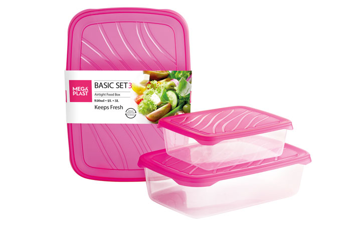 Кутия за храна Frigo Basic правоъгълна 3ка 950мл/2л/3л MP /6 комплекта в стек/