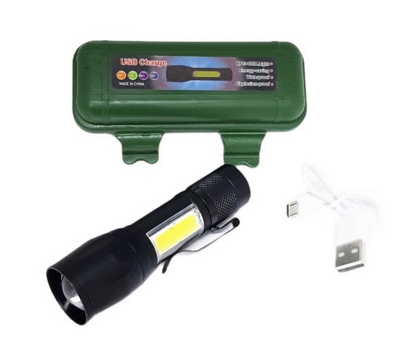 Фенер LED метален 2 в 1 POLICE 9см в зелена пвц кутия
