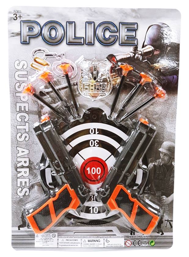 Комплект полиция 2 пистолета+мишена и 6 стрели на картон №399А1