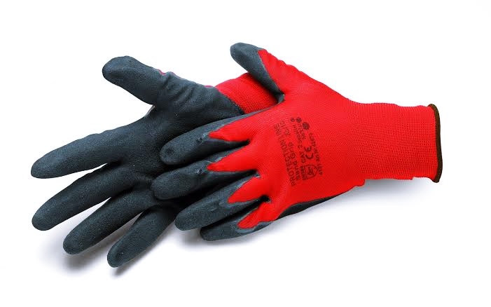 Работни ръкавици 10" червено/черно/12 чифта в стек/