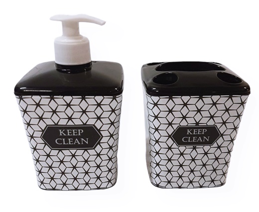 Комплект за баня от 2 части Elif дозатор за течен сапун+поставка за четка за зъби декор KEEP CLEAN