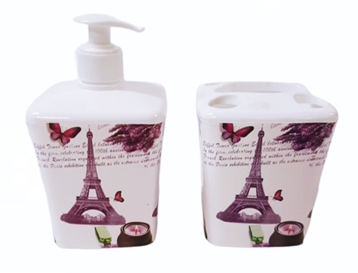 Комплект за баня от 2 части Elif дозатор за течен сапун+поставка за четка за зъби декор PARIS