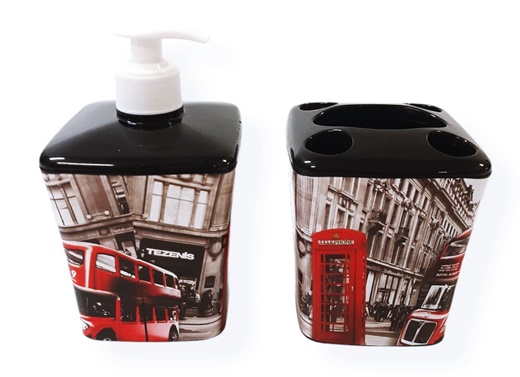 Комплект за баня от 2 части Elif дозатор за течен сапун+поставка за четка за зъби декор LONDON