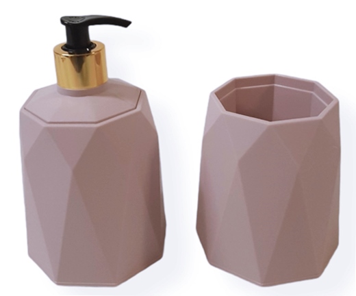 Комплект за баня от 2 части Elif GEO  дозатор за течен сапун + поставка за четка за зъби ПУДРА