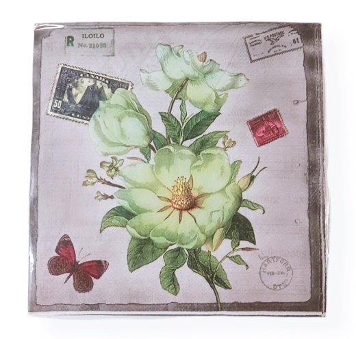 Салфетки двупластови декор цветя и пощенски марки 20 бр. в плик № HF - 0276