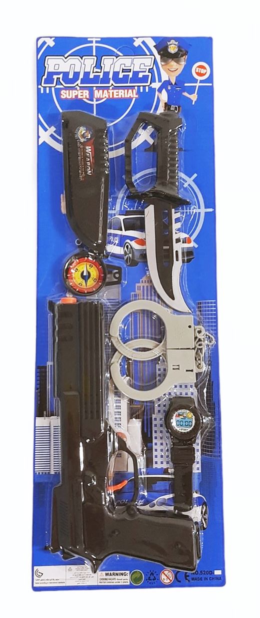 Комплект полиция пистолет + белезници и аксесоари на картон №520D-09