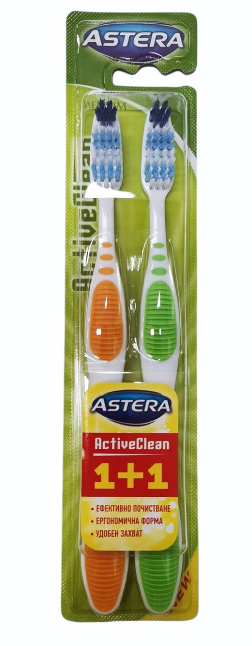 Четка за зъби ASTERA Active Clean 1+1 MEDIUM /12 комплекта в кутия/