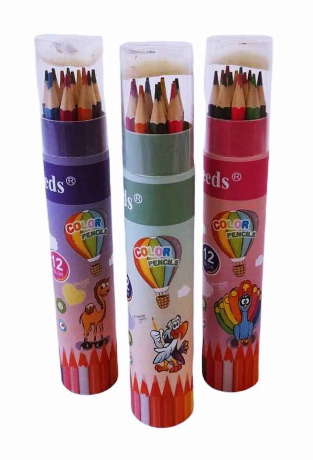 Моливи в кръгла кутия 12 цвята + острилка  №v0648 /24 комплекта в кутия/