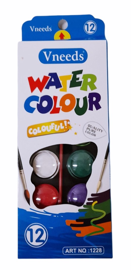 Водни бои 12 цвята в кутия Vneeds №0301