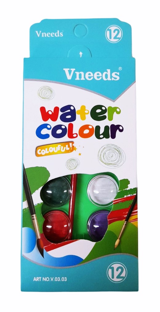 Водни бои 12 цвята в кутия Vneeds №V0303 /12 броя в стек/