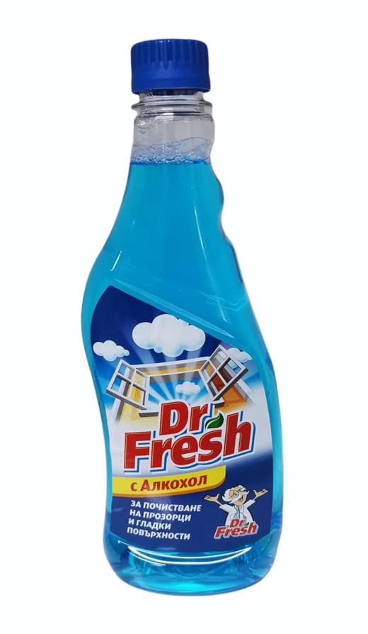 Dr. Fresh препарат за прозорци 500 ml резерва с алкохол син