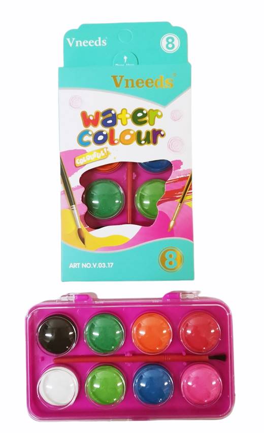 Водни бои 8 цвята+четка в кутия №V0317