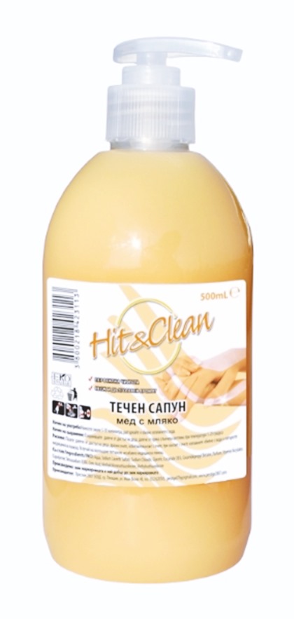 Течен сапун Hit Clean помпа 500ml мед с мляко /12 броя в стек/