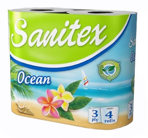 Тоалетна хартия "Sanitex" 4ка трипластова ароматизирана Ocean /9 пакета в чувал/