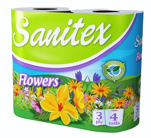 Тоалетна хартия "Sanitex" 4ка трипластова ароматизирана Flowers /9 пакета в чувал/