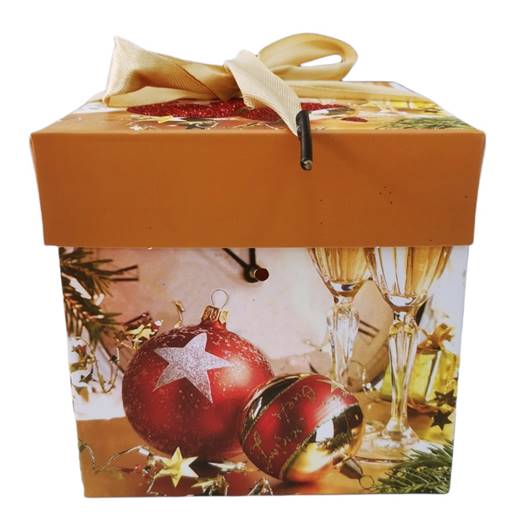 Кутия за подарък сгъваема с панделка КОЛЕДНИ МОТИВИ 15х15х15см