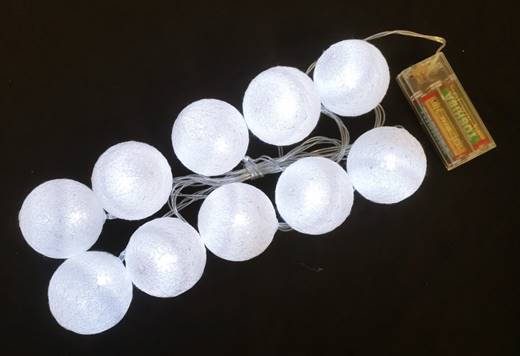 Коледна украса 2м с 10 бели светещи топки Ф6см на батерии