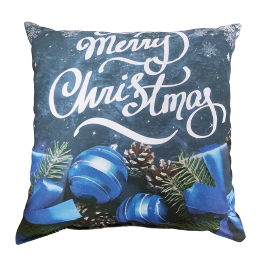 Коледна възглавница 38X38см синя с играчки MERRY CHRISTMAS