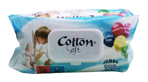 Мокри кърпи Cotton soft с капак 120бр сини /24 пакета в кашон/