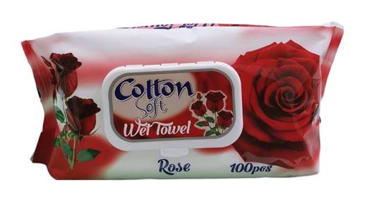 Мокри кърпи Cotton soft с капак 100бр роза /24 пакета в кашон/