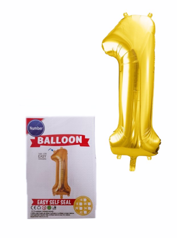 Балон цифра 16"  златен "1"/20 бр. в стек/
