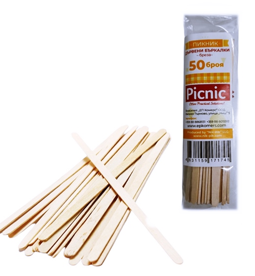 Дървени бъркалки Picnic 50 броя в плик /130 плика в кашон/