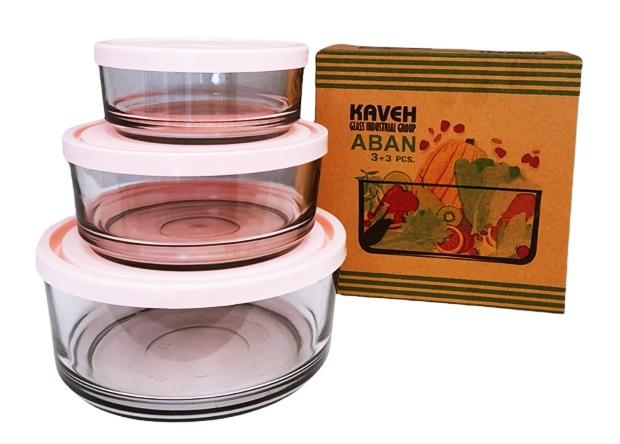 Купа стъкло с пвц капак кръг Kaveh ABAN 420мл/840мл/1500мл 3 броя в кутия №SE0318GCL