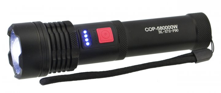 Фенер LED метален супер мощен акумулаторен с 4 диода и USB зареждане BL-X72-P90
