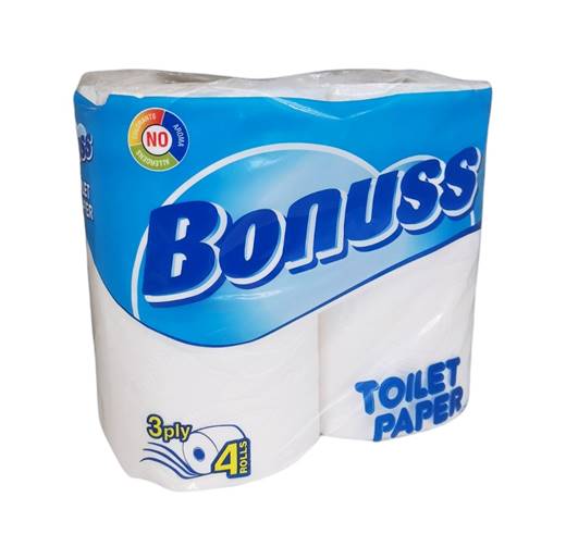 Тоалетна хартия BONUSS 4ка трипластова бяла /9 пакета в чувал/