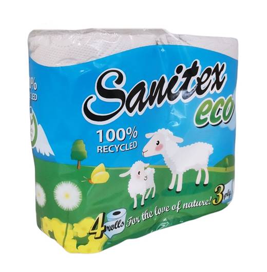 Тоалетна хартия "Sanitex" ECO 4ка трипластова /9 пакета в чувал/