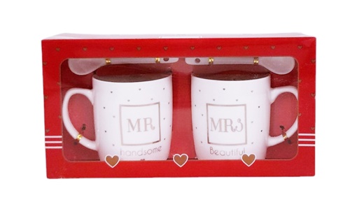 Чаша порцелан 2 броя с лъжички Mr Handsome and Mrs Beautiful в кутия №AT-1349