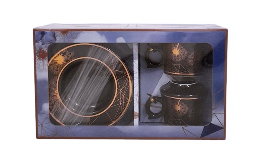Чаша порцелан черна златен кант декор глухарче 2 броя в кутия  №AT-1621-2