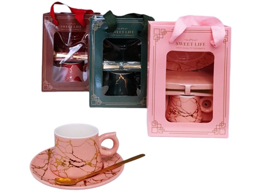 Чаша порцелан, чинийка и лъжичка серия лукс в подаръчна кутия SWEET LIFE №HM-52-1