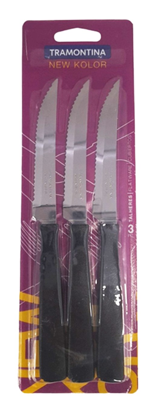 Ножове с черна пвц дръжка 3 броя комплект TRAMONTINA NEW COLOR №170633