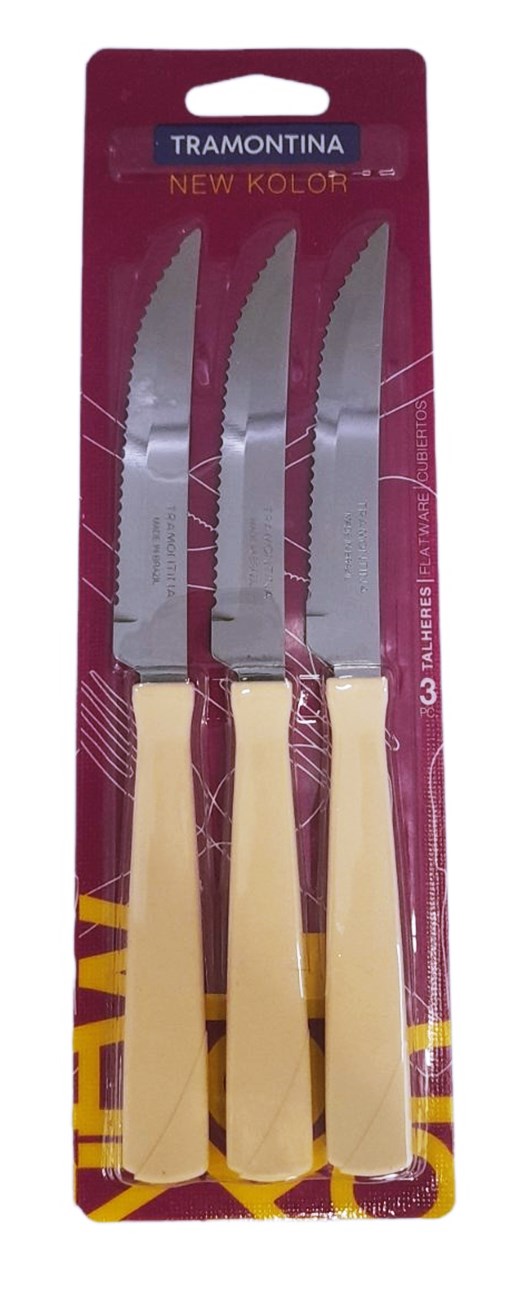 Ножове с бежова пвц дръжка 3 броя комплект TRAMONTINA NEW COLOR №170634