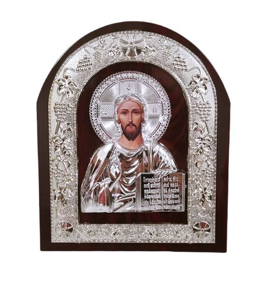 Икона на стойка заоблена Исус Христос сребърна 19.5х24см