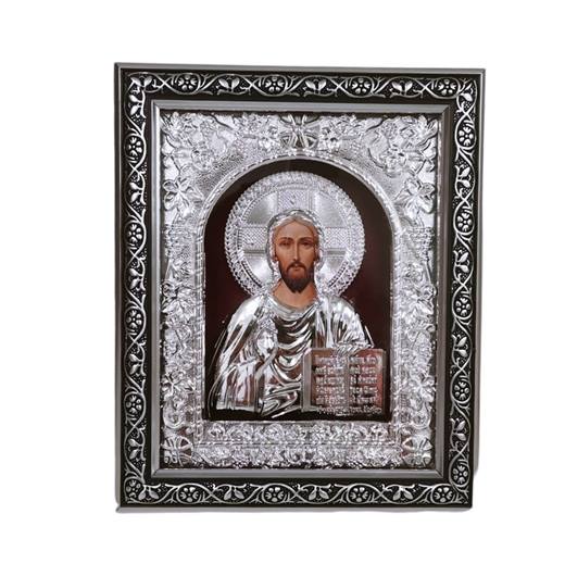 Икона на стойка Исус Христос сребърна 26х21см