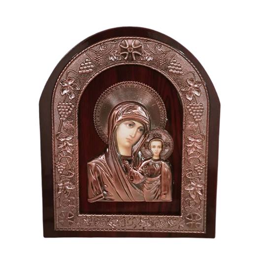 Икона на стойка заоблена Богородица с Исус Христос мед 19.5х24см