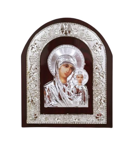 Икона на стойка заоблена Богородица с Исус Христос сребърна 19.5х24см