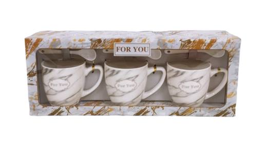 Чаша 3 броя порцелан с лъжички серия лукс в подаръчна кутия FOR YOU №AT-1387-3