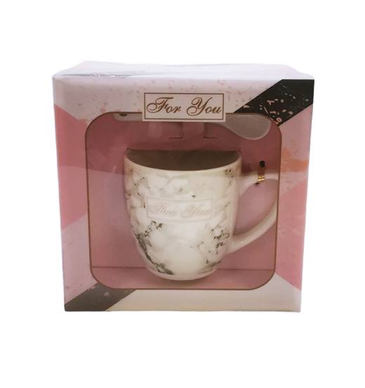 Чаша порцелан с лъжичкa серия лукс в подаръчна кутия FOR YOU №AT-1391