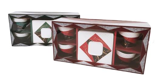 Чаша 4 броя порцелан с чинийки серия лукс в подаръчна кутия №AT-1629-4