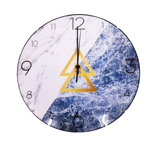 Часовник стенен Ф30 см синьо/бял мрамор с триъгълници