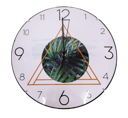Часовник стенен Ф30 см зелени листа с триъгълници