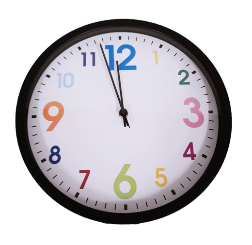 Часовник стенен Ф30 см големи цветни цифри черна рамка