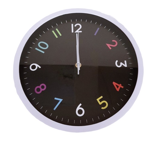 Часовник стенен Ф30 см малки цветни цифри бяла рамка